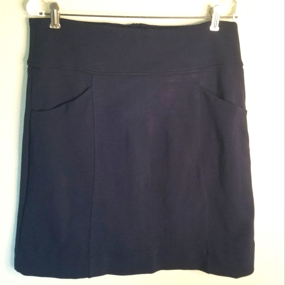 Maeve By Anthropologie Navy Ponte Skirt Pencil Pockets Back Zip Classic Office